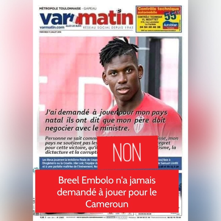 Article : Non, Breel Embolo n’a jamais demandé à jouer pour son pays natal le Cameroun.